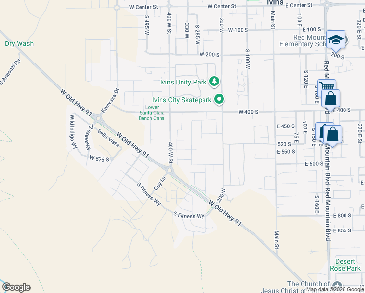 map of restaurants, bars, coffee shops, grocery stores, and more near 352 West Refuge Road in Ivins