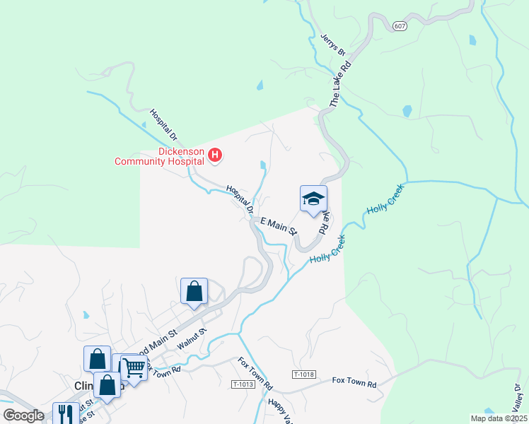 map of restaurants, bars, coffee shops, grocery stores, and more near East Main Street in Clintwood