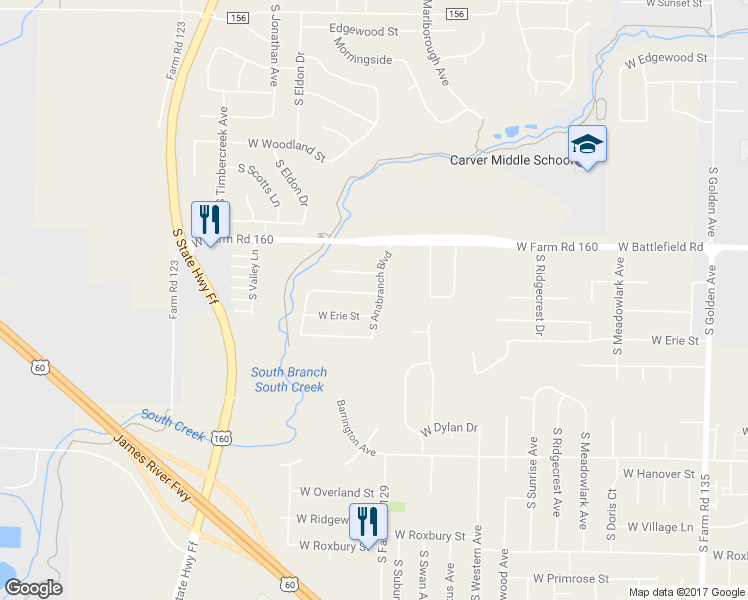 map of restaurants, bars, coffee shops, grocery stores, and more near 3710 West Montclair Street in Springfield