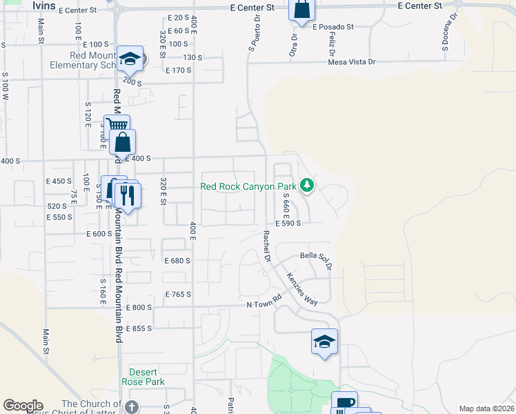 map of restaurants, bars, coffee shops, grocery stores, and more near 535 South Chula Vista Drive in Ivins
