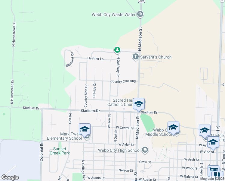 map of restaurants, bars, coffee shops, grocery stores, and more near 1002 Oak Way Drive in Webb City
