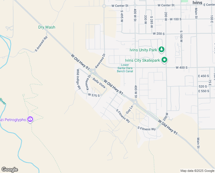 map of restaurants, bars, coffee shops, grocery stores, and more near 548 Wild Indigo Way in Ivins