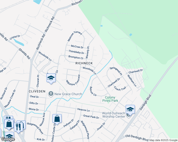 map of restaurants, bars, coffee shops, grocery stores, and more near 885 Weyanoke Lane in Newport News