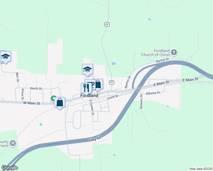 map of restaurants, bars, coffee shops, grocery stores, and more near 60 State Highway PP in Fordland