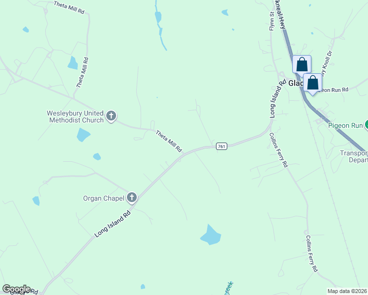 map of restaurants, bars, coffee shops, grocery stores, and more near 821 Long Island Road in Gladys