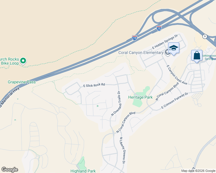 map of restaurants, bars, coffee shops, grocery stores, and more near 2948 East Slick Rock Road in Washington