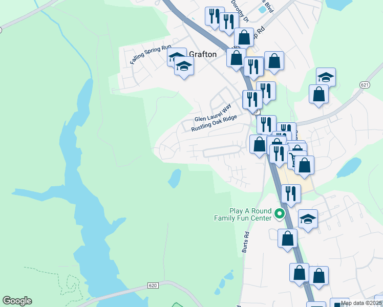 map of restaurants, bars, coffee shops, grocery stores, and more near 111 Pond View Road in Yorktown