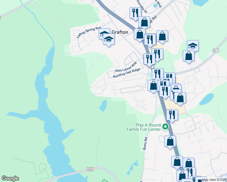 map of restaurants, bars, coffee shops, grocery stores, and more near 111 Pond View Road in Yorktown