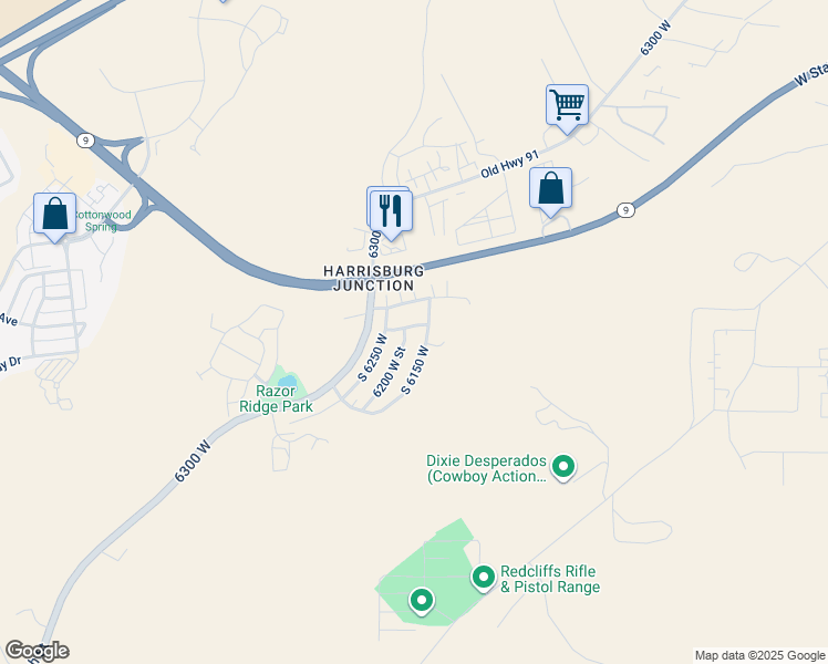 map of restaurants, bars, coffee shops, grocery stores, and more near 6183 West 200 South in Hurricane