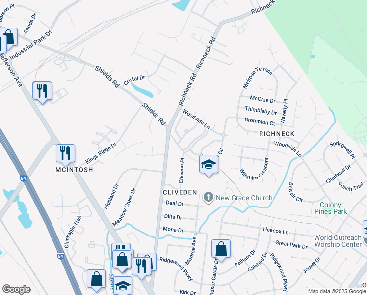 map of restaurants, bars, coffee shops, grocery stores, and more near 401 Chowan Place in Newport News