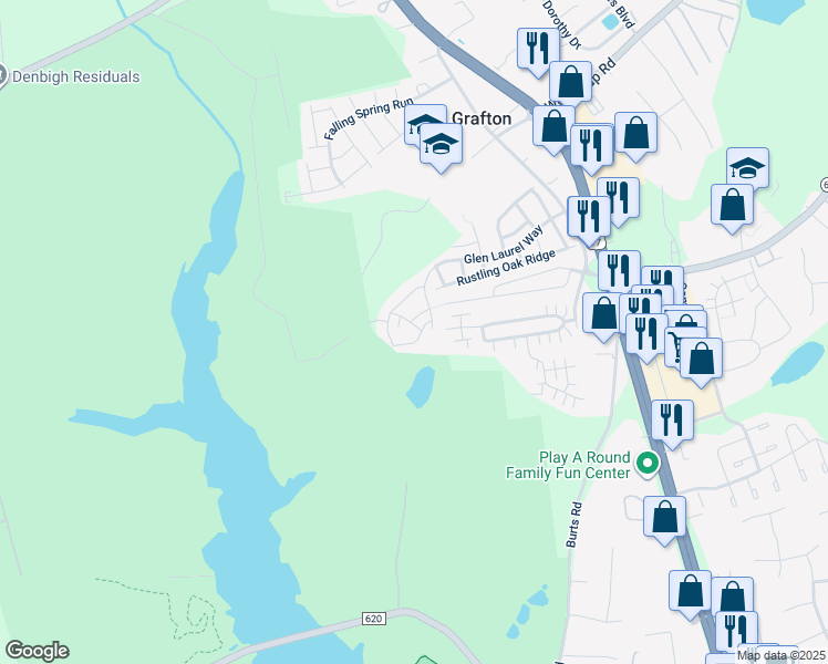 map of restaurants, bars, coffee shops, grocery stores, and more near 103 Clearbrook Landing in Yorktown