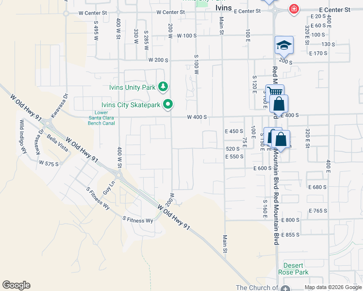 map of restaurants, bars, coffee shops, grocery stores, and more near 164 West 520 South in Ivins