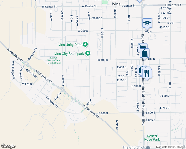 map of restaurants, bars, coffee shops, grocery stores, and more near 188 West 520 South in Ivins