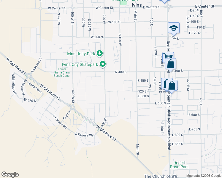 map of restaurants, bars, coffee shops, grocery stores, and more near 164 West 520 South in Ivins