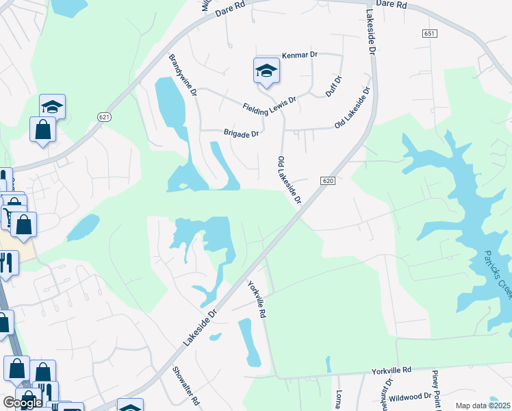 map of restaurants, bars, coffee shops, grocery stores, and more near 117 Gaines Way in Yorktown