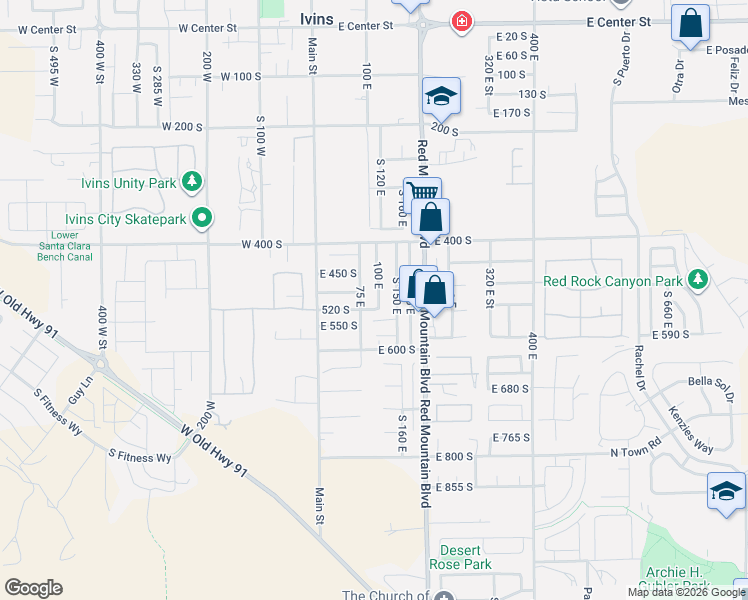 map of restaurants, bars, coffee shops, grocery stores, and more near 504 South 100 West in Ivins
