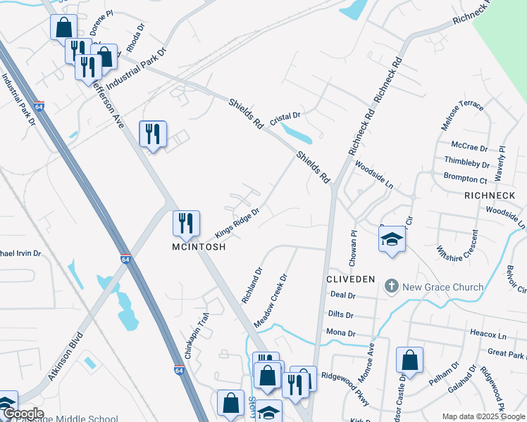 map of restaurants, bars, coffee shops, grocery stores, and more near 475 South Chalice Court in Newport News