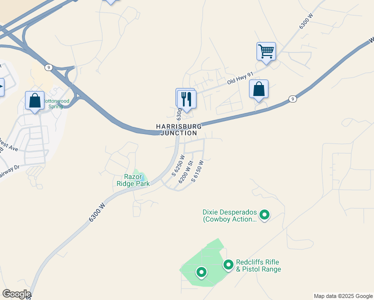 map of restaurants, bars, coffee shops, grocery stores, and more near 6229 West 100 South in Hurricane