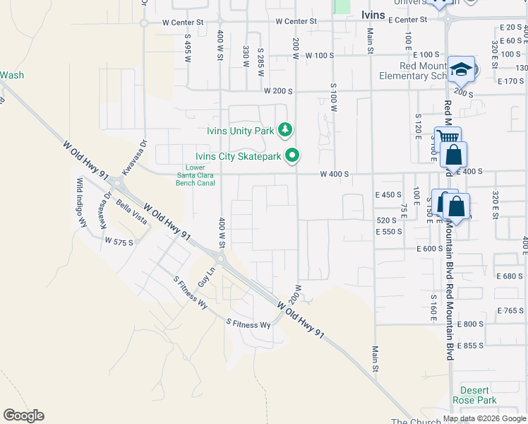 map of restaurants, bars, coffee shops, grocery stores, and more near 492 Memory Lane in Ivins