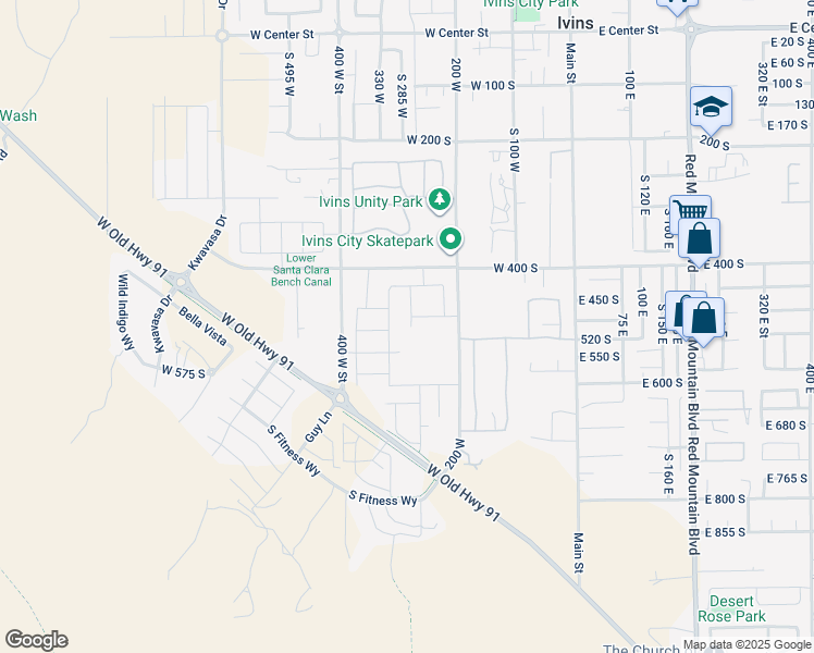 map of restaurants, bars, coffee shops, grocery stores, and more near 492 Memory Lane in Ivins
