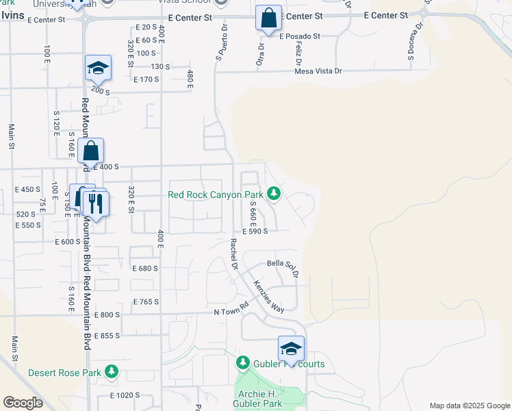 map of restaurants, bars, coffee shops, grocery stores, and more near 511 South 660 East in Ivins