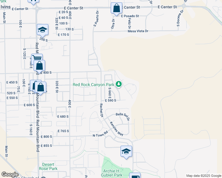 map of restaurants, bars, coffee shops, grocery stores, and more near 511 South 660 East in Ivins