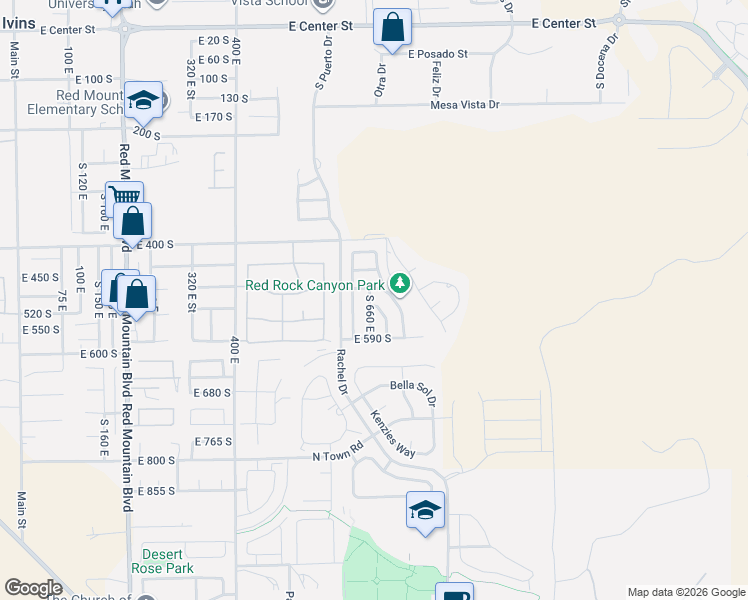 map of restaurants, bars, coffee shops, grocery stores, and more near 511 South 660 East in Ivins