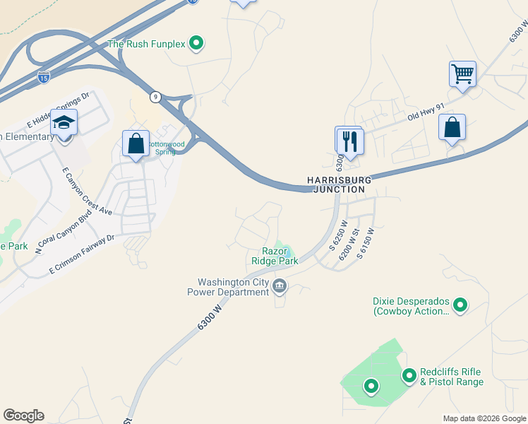 map of restaurants, bars, coffee shops, grocery stores, and more near 2094 North Coral Ridge Drive in Washington