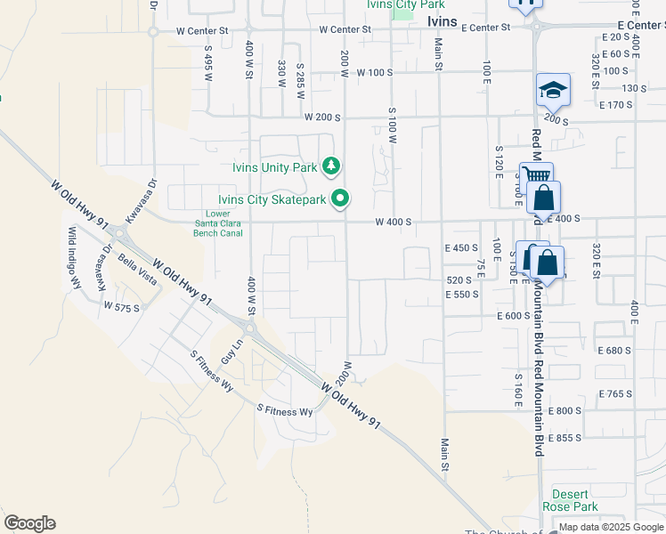 map of restaurants, bars, coffee shops, grocery stores, and more near 253 United Way in Ivins