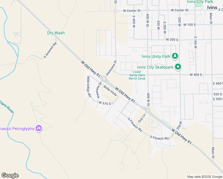 map of restaurants, bars, coffee shops, grocery stores, and more near 501-599 W Old Highway 91 in Ivins