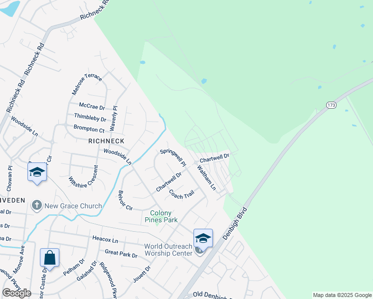 map of restaurants, bars, coffee shops, grocery stores, and more near 1001 Melbourne St in Newport News