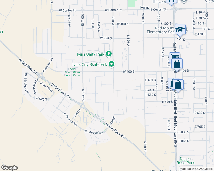 map of restaurants, bars, coffee shops, grocery stores, and more near 166 West 520 South in Ivins