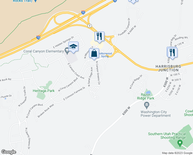 map of restaurants, bars, coffee shops, grocery stores, and more near 3769 East Canyon Crest Avenue in Washington