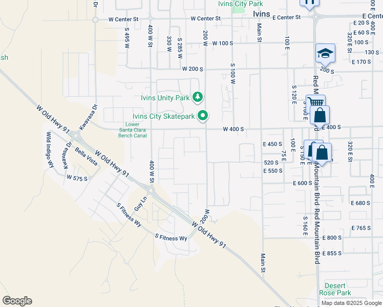 map of restaurants, bars, coffee shops, grocery stores, and more near 253 United Way in Ivins