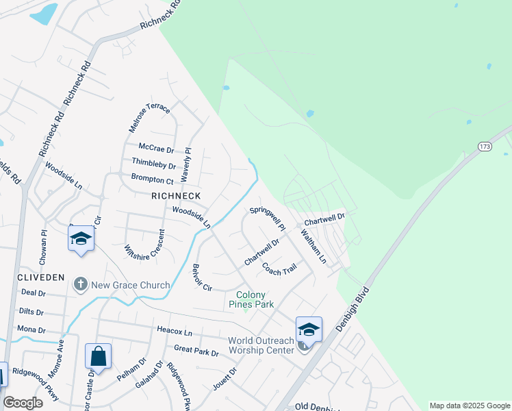 map of restaurants, bars, coffee shops, grocery stores, and more near 951 Chiswick Circle in Newport News