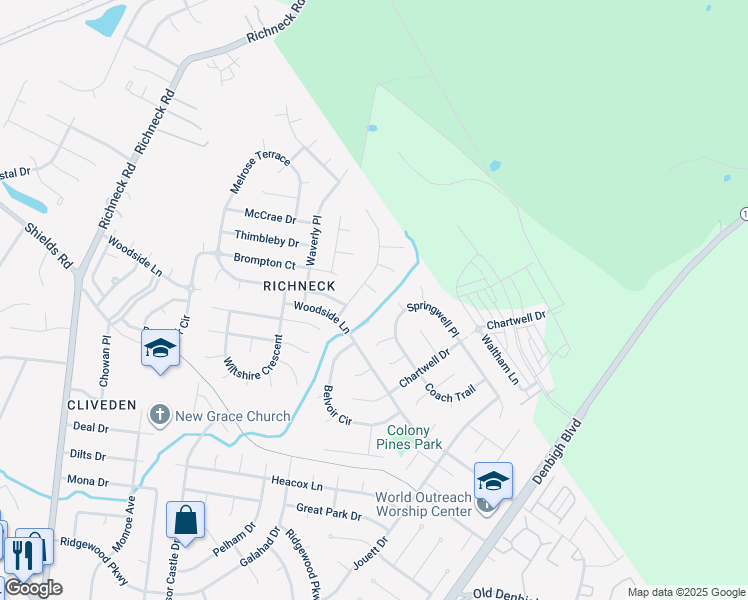 map of restaurants, bars, coffee shops, grocery stores, and more near 898 Gunston Court in Newport News