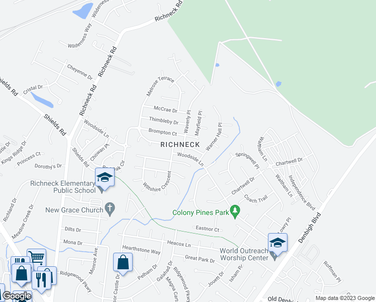 map of restaurants, bars, coffee shops, grocery stores, and more near 880 Melrose Terrace in Newport News