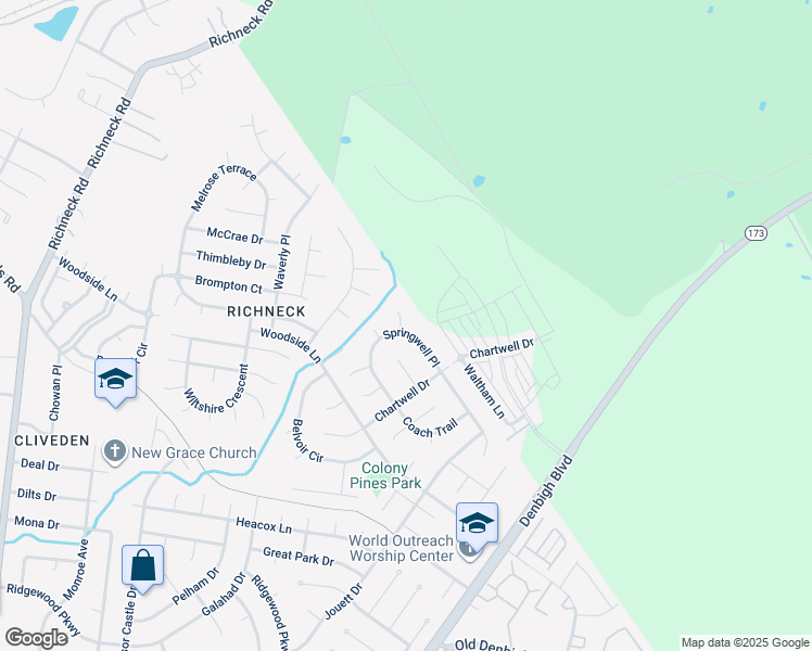 map of restaurants, bars, coffee shops, grocery stores, and more near 950 Chiswick Circle in Newport News
