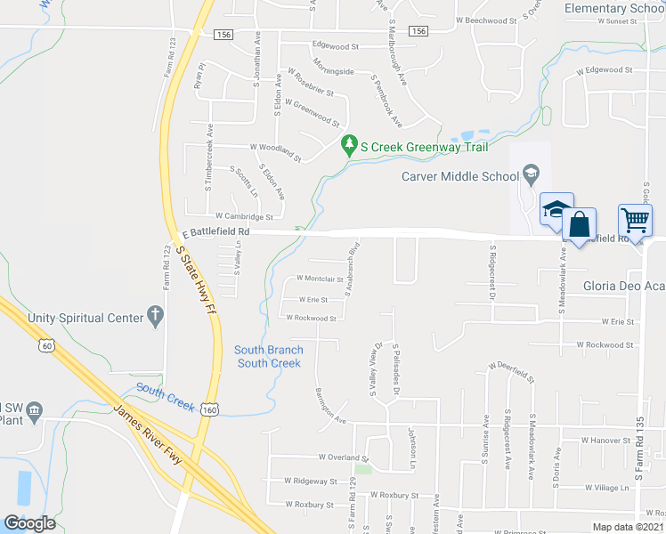 map of restaurants, bars, coffee shops, grocery stores, and more near 3744 West Brook Court in Springfield