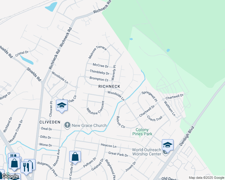 map of restaurants, bars, coffee shops, grocery stores, and more near 880 Melrose Terrace in Newport News