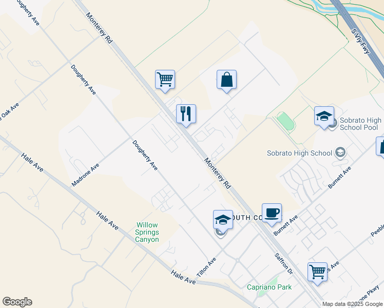 map of restaurants, bars, coffee shops, grocery stores, and more near in Morgan Hill