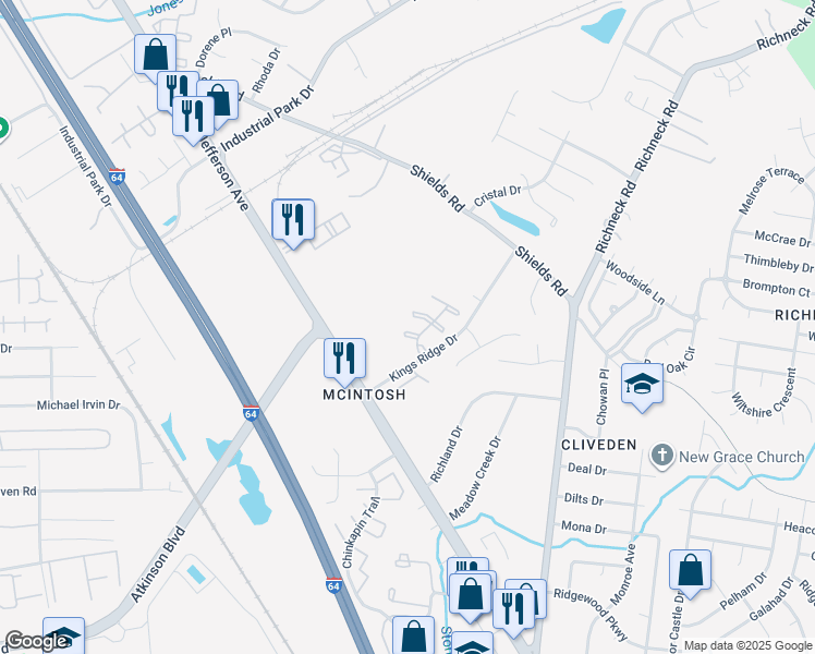map of restaurants, bars, coffee shops, grocery stores, and more near 511 Charlemagne Court in Newport News