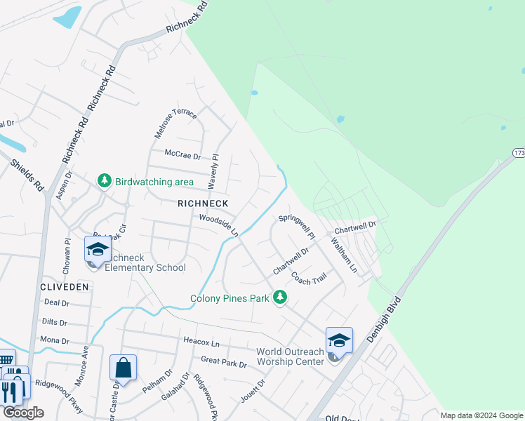 map of restaurants, bars, coffee shops, grocery stores, and more near 901 Gunston Court in Newport News