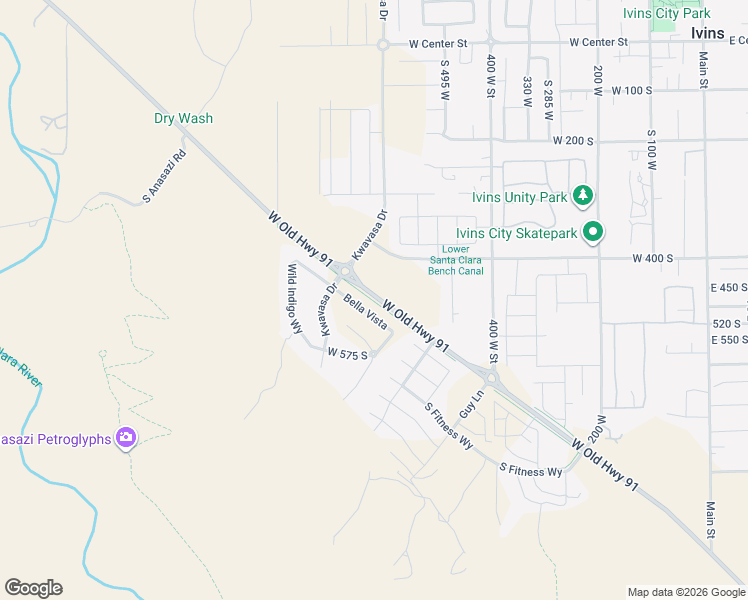map of restaurants, bars, coffee shops, grocery stores, and more near 501 West Old Highway 91 in Ivins