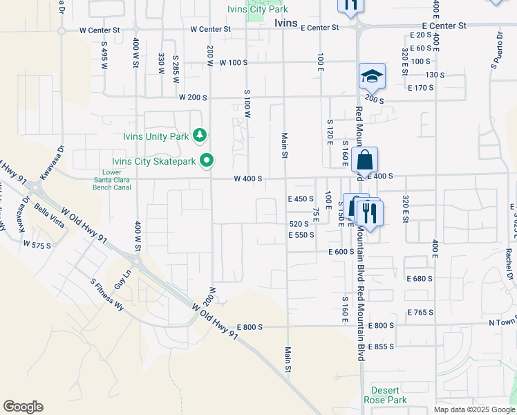 map of restaurants, bars, coffee shops, grocery stores, and more near 481 S 80 W in Ivins