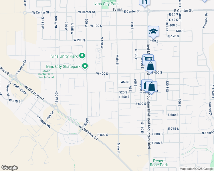 map of restaurants, bars, coffee shops, grocery stores, and more near 481 S 80 W in Ivins