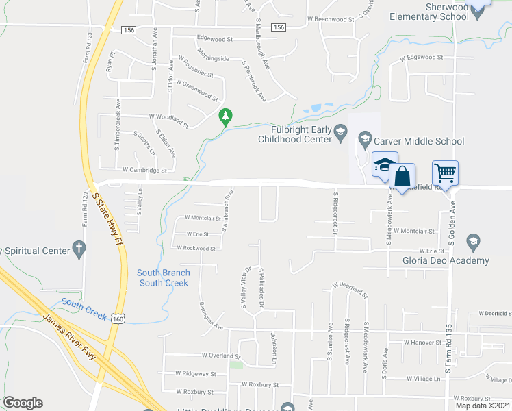 map of restaurants, bars, coffee shops, grocery stores, and more near 3057 South Palisades Drive in Springfield