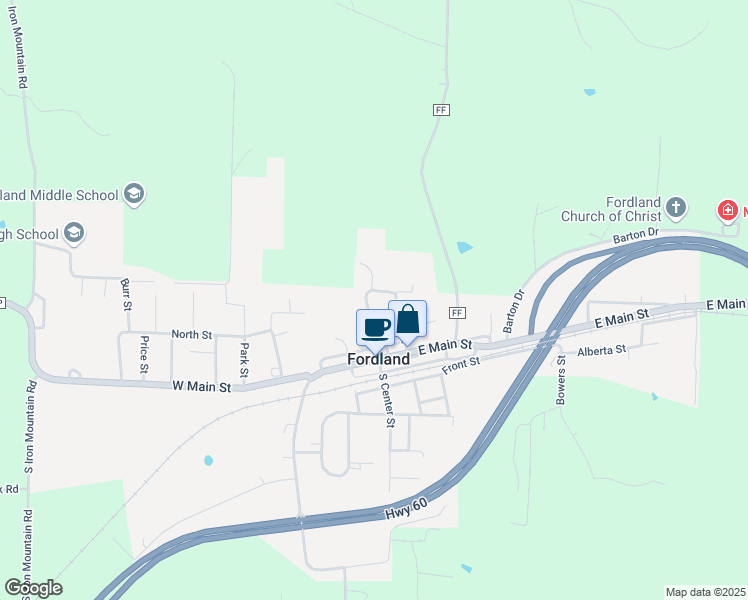 map of restaurants, bars, coffee shops, grocery stores, and more near 252 North Center Street in Fordland