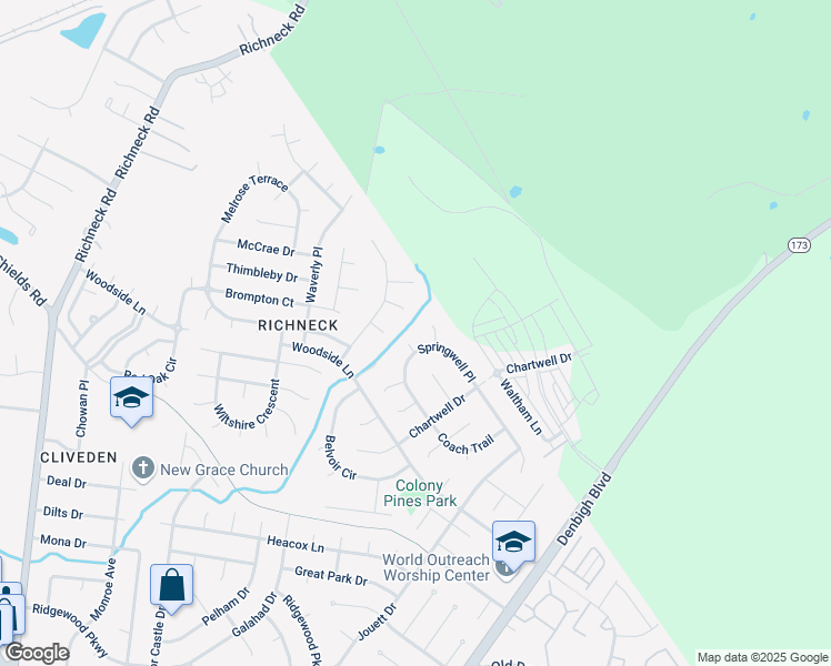 map of restaurants, bars, coffee shops, grocery stores, and more near 953 Chiswick Circle in Newport News