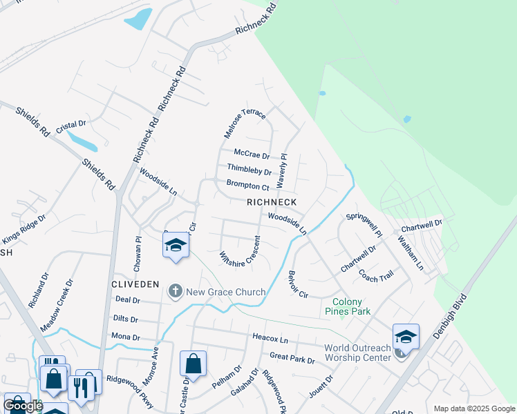 map of restaurants, bars, coffee shops, grocery stores, and more near 872 Melrose Terrace in Newport News